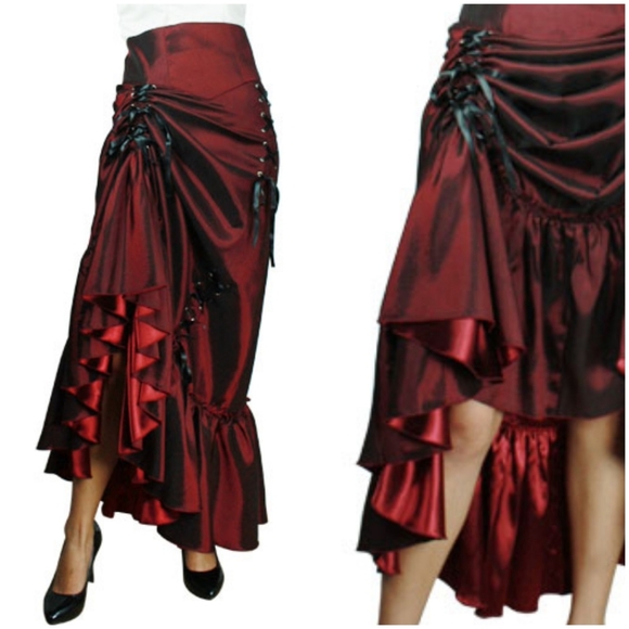 Gothic Steampunk Lace Up Ruffle Long Skirt - Picture 2 of 6